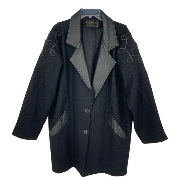 Vintage 1980s David Benjamin Collection Sz 14 Wool & Leather Jacket Coat Uruguay